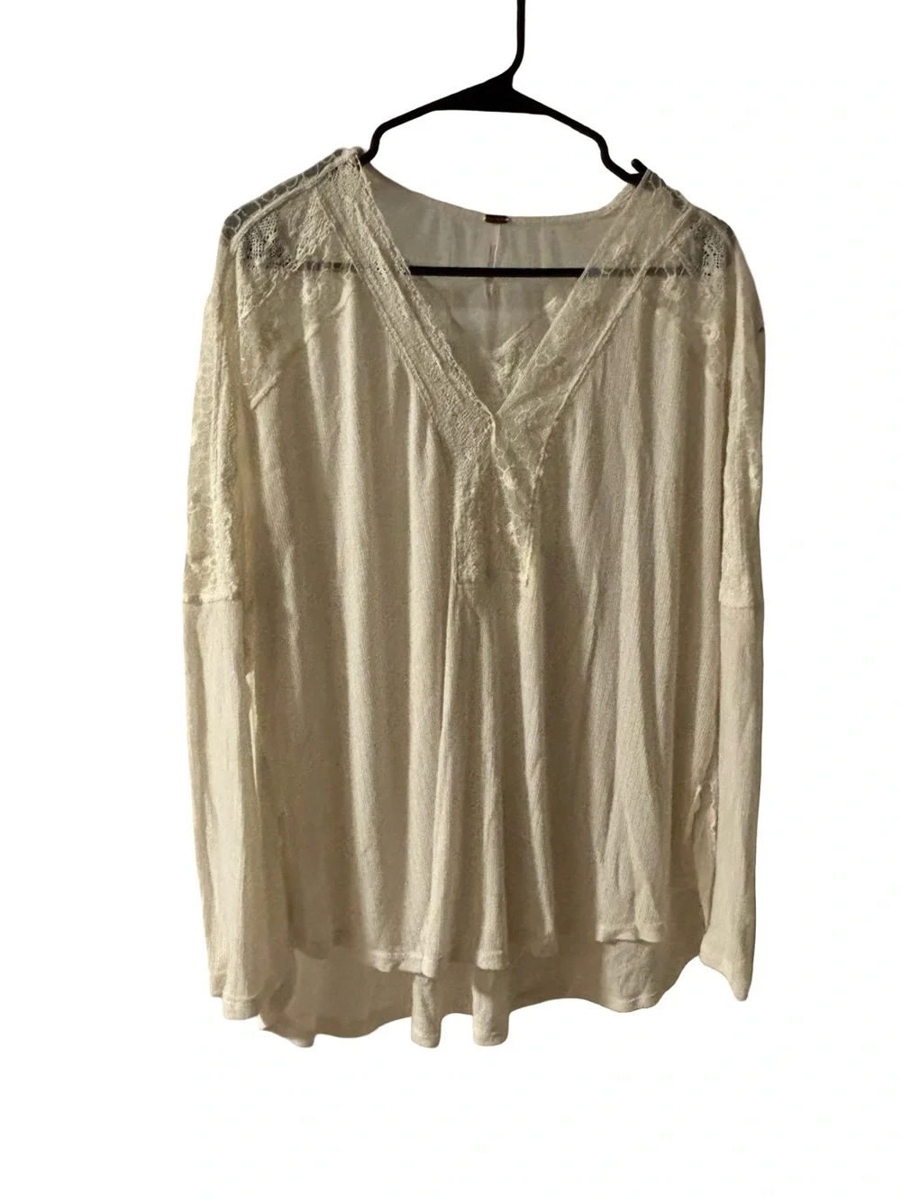 Free People Cream V-Neck Lace Boho Coastal Cottagecore Relaxed Tunic Large